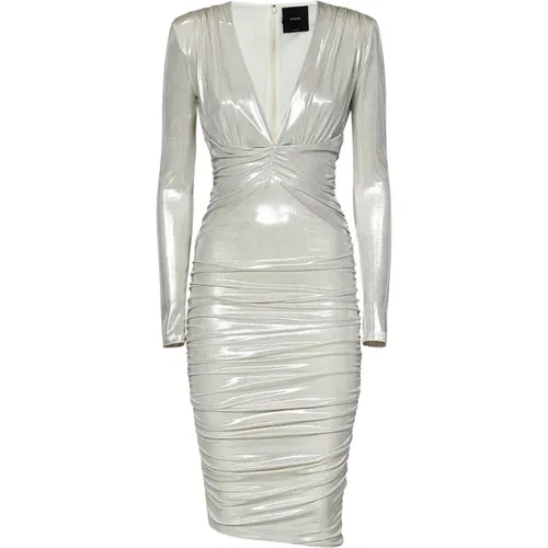 Weiße V-Ausschnitt Kleid mit Langen Ärmeln , Damen, Größe: M - pinko - Modalova