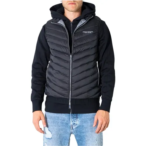 Schwarze ärmellose Jacke mit Reißverschluss und Seitentaschen , Herren, Größe: M - Armani Exchange - Modalova