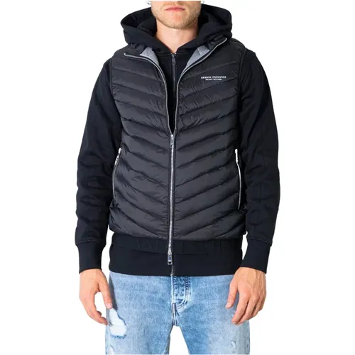 Schwarze ärmellose Jacke mit Reißverschluss und Seitentaschen , Herren, Größe: XL - Armani Exchange - Modalova