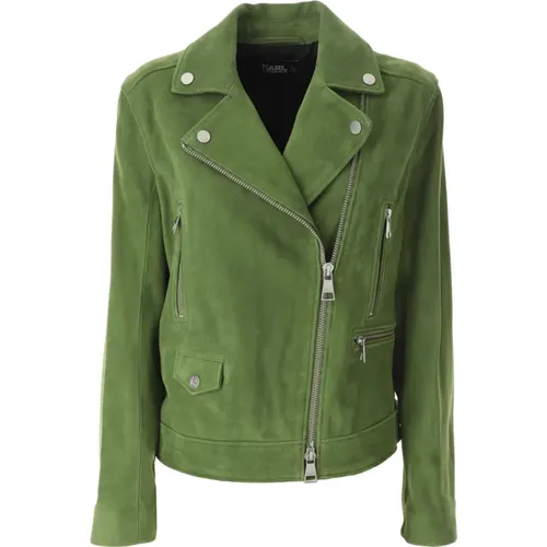 Suede Leather Biker Jacket , female, Sizes: S, M - Karl Lagerfeld - Modalova