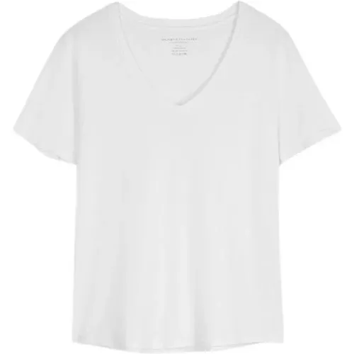 Weißes V-Ausschnitt Seidiges T-Shirt , Damen, Größe: M - majestic filatures - Modalova