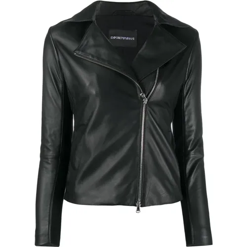Leather Motorcycle Jacket , female, Sizes: S, L - Emporio Armani - Modalova