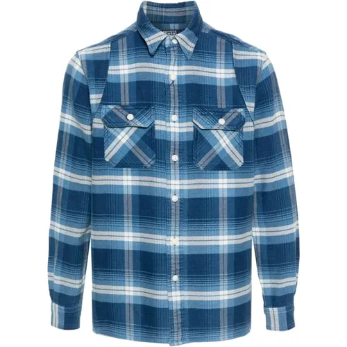 Blue Checkered Shirt, French Collar, Button Front , male, Sizes: M, XL, L - Ralph Lauren - Modalova