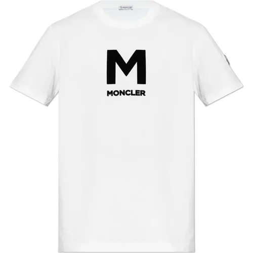 T-Shirt mit Samtlogo Moncler - Moncler - Modalova