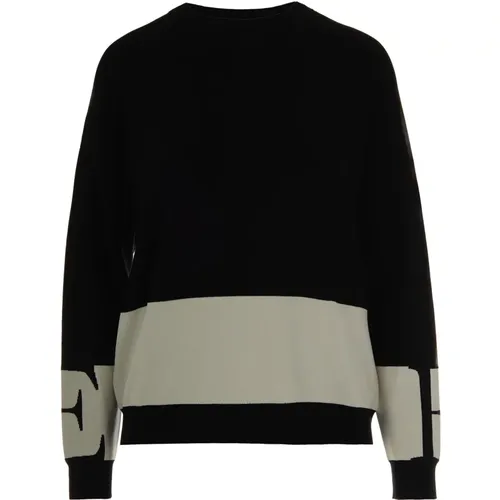 Round-neck Knitwear, female, , Size: L Shiny Band Viscose Sweater - Elisabetta Franchi - Modalova