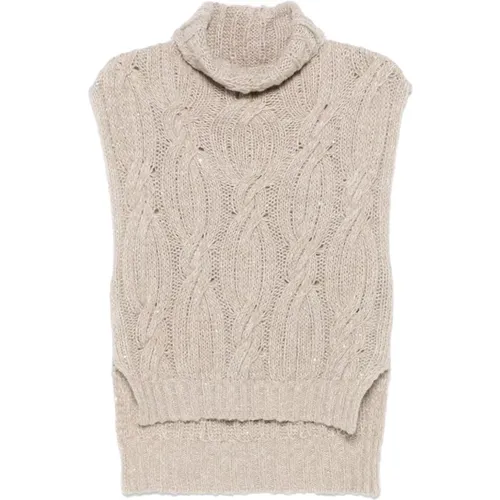 Chunky Cable Knit Pullover mit Paillettenverzierung , Damen, Größe: M - Antonelli Firenze - Modalova