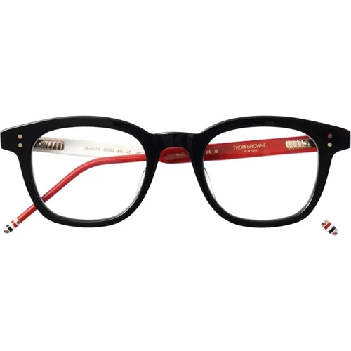 Glasses, male, , Size: ONE SIZE Navy Red White Rectangular Eyeglasses - Thom Browne - Modalova