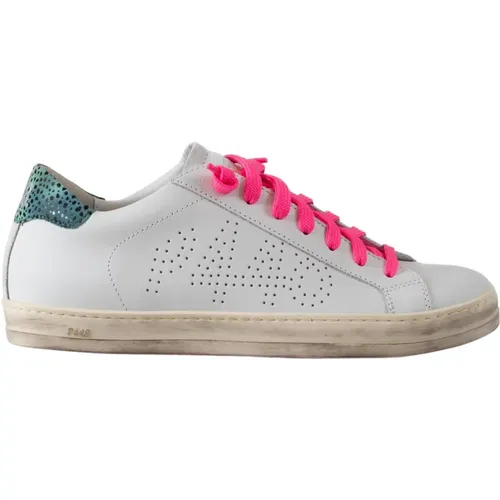 Weiße Ledersneaker mit Rosa Details - P448 - Modalova