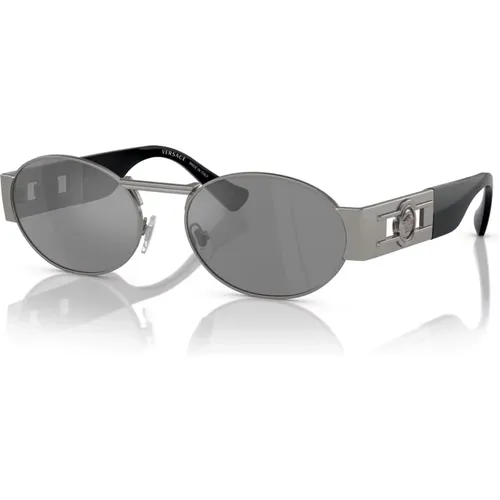 Matte Gunmetal Sonnenbrille , unisex, Größe: 56 MM - Versace - Modalova