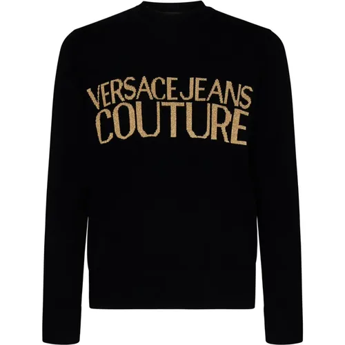Schwarze Sweaters mit Kontrastierendem Logo - Versace Jeans Couture - Modalova