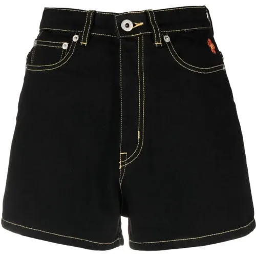 Hoch taillierte Denim-Shorts mit Kontrastnähten , Damen, Größe: W27 - Kenzo - Modalova