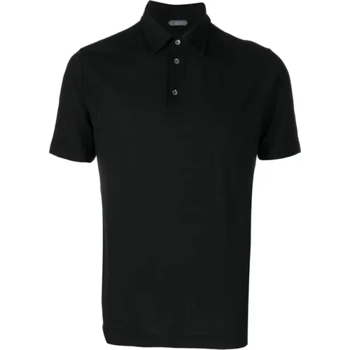 Schwarzes Polo Shirt mit 3-Knopfverschluss - Zanone - Modalova