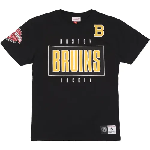 T-Shirts, male, , Size: L Boston Bruins Logo Tee Premium - Mitchell & Ness - Modalova