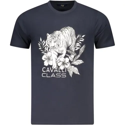 T-Shirts, male, , Size: L Floral Print Statement Tee - Cavalli Class - Modalova