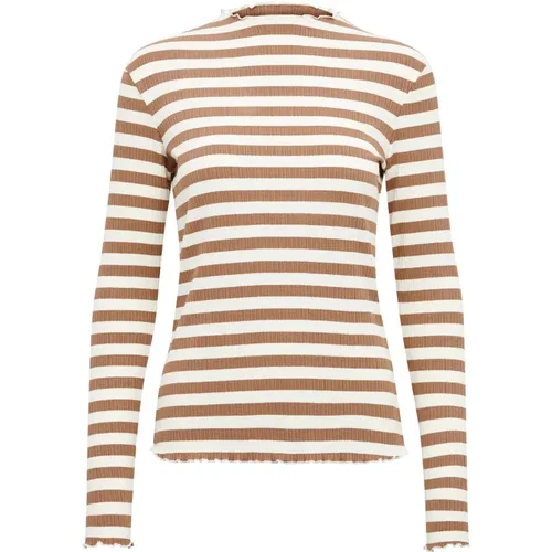 Striped Long Sleeve Top with Crinkled Edges , female, Sizes: 2XL, L, 2XS, XL - Karen by Simonsen - Modalova