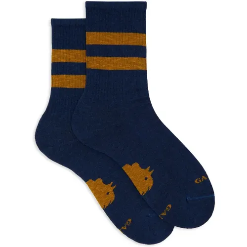 Unisex kurze blaue Baumwoll-Frotteesocken mit kontrastierenden Streifen , unisex, Größe: S - Gallo - Modalova