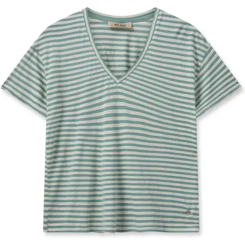 Striped V-Neck Tee Top , female, Sizes: S, XS, L, M - MOS MOSH - Modalova