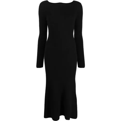 Schwarzes Rippstrick-Kleid mit langen Ärmeln - Victoria Beckham - Modalova