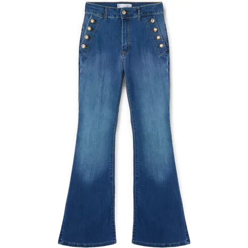 Flare-Jeans mit Knopfdetail , Damen, Größe: S - Motivi - Modalova