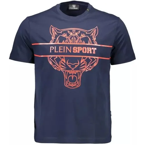 Dynamisches Blaues Bedrucktes T-Shirt , Herren, Größe: L - Plein Sport - Modalova