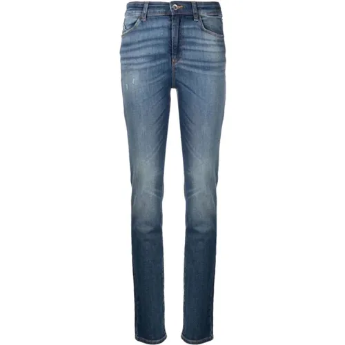 Slim Fit Denim Jeans mit Lederlogo , Damen, Größe: W29 - Emporio Armani - Modalova