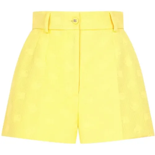 Gelbe Shorts mit Besticktem Logo , Damen, Größe: XS - Dolce & Gabbana - Modalova