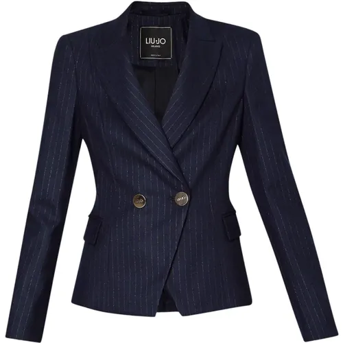 Blazers, female, , Size: M Slim Fit Pinstripe Blazer with Lurex - Liu Jo - Modalova