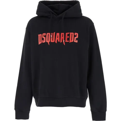 Schwarzer Kapuzenpullover Gerippter Saum , Herren, Größe: S - Dsquared2 - Modalova