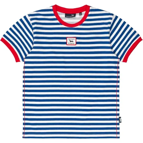Gestreiftes Jersey T-Shirt mit Front-Logo-Label - Harmont & Blaine - Modalova