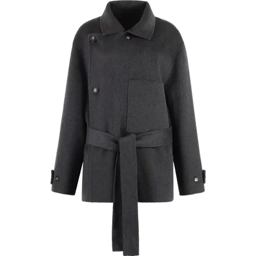 Belted Coats, female, , Size: L Wool Double-Breasted Coat with Belt - Philosophy di Lorenzo Serafini - Modalova