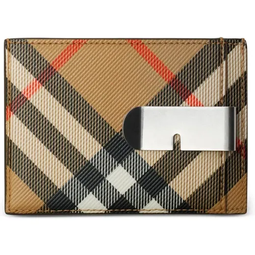 Wallets & Cardholders, male, , Size: ONE SIZE Check Credit Card Holder Money Clip - Burberry - Modalova