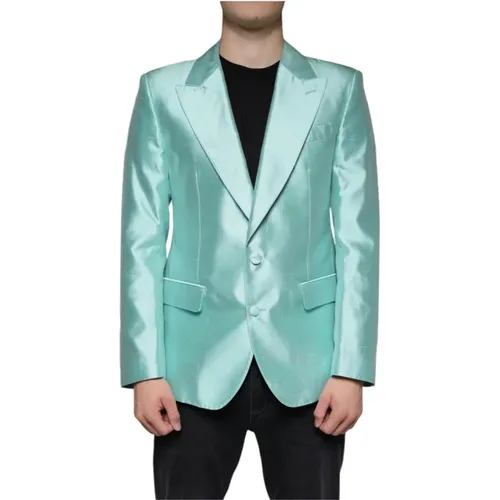 Blazers, male, , Size: L Mint Silk Slim Fit Blazer - Dolce & Gabbana - Modalova