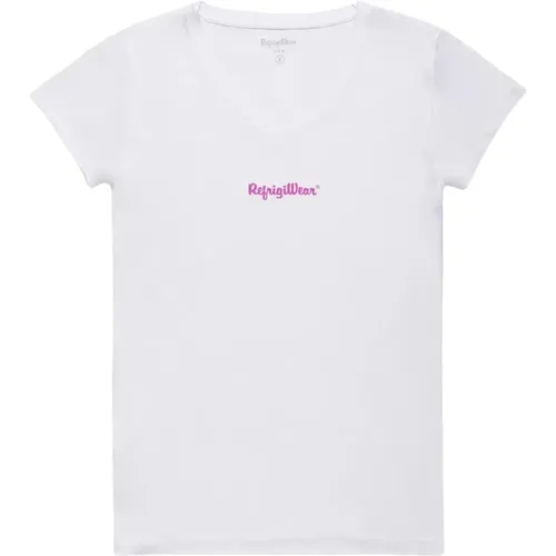 V-Neck Logo Printed T-Shirt , female, Sizes: S - RefrigiWear - Modalova