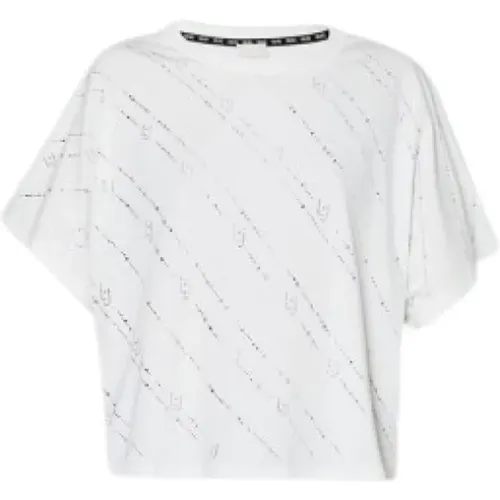 Weiße Baumwoll-T-Shirt mit Strass , Damen, Größe: M - Liu Jo - Modalova