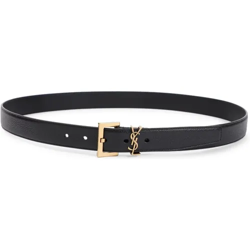 Leather Belt with Logo Buckle , male, Sizes: 100 CM, 105 CM - Saint Laurent - Modalova