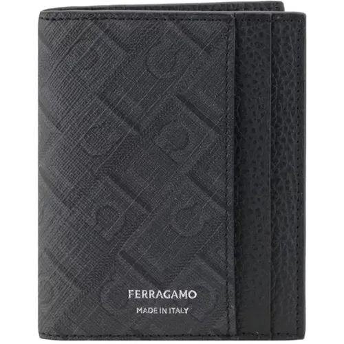 Wallets & Cardholders, male, , Size: ONE SIZE Iconic Monogram Leather Card Holder Bifold - Salvatore Ferragamo - Modalova