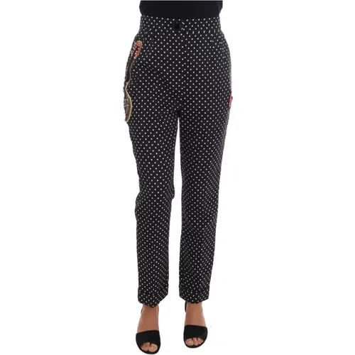 Slim-fit Trousers, female, , Size: S Elegant Polka Dot Embellished Trousers - Dolce & Gabbana - Modalova