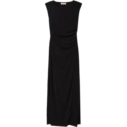 Midi Dresses,Schwarzes Jersey langes Kleid mit Raffung - Twinset - Modalova