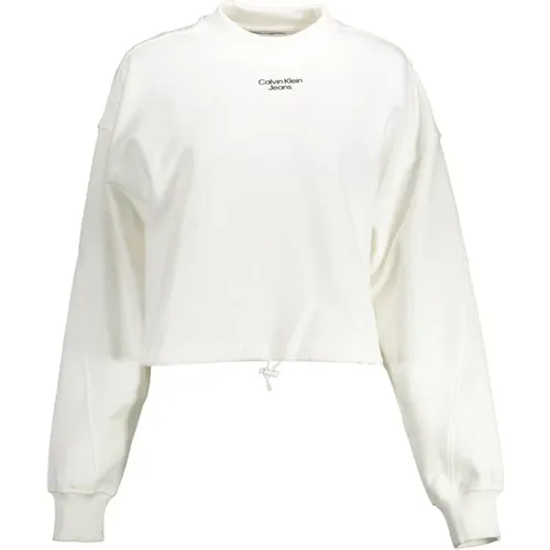 Weiße Baumwollpullover mit Druck und Stickerei , Damen, Größe: 2XL - Calvin Klein - Modalova