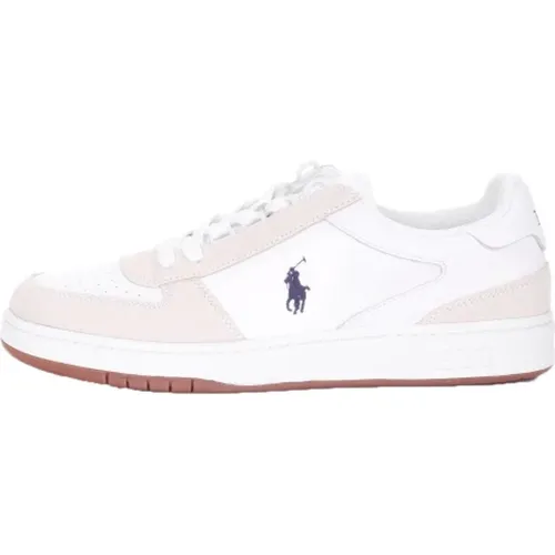 Weiße Ledersneakers mit Wildleder-Details , Herren, Größe: 41 EU - Ralph Lauren - Modalova