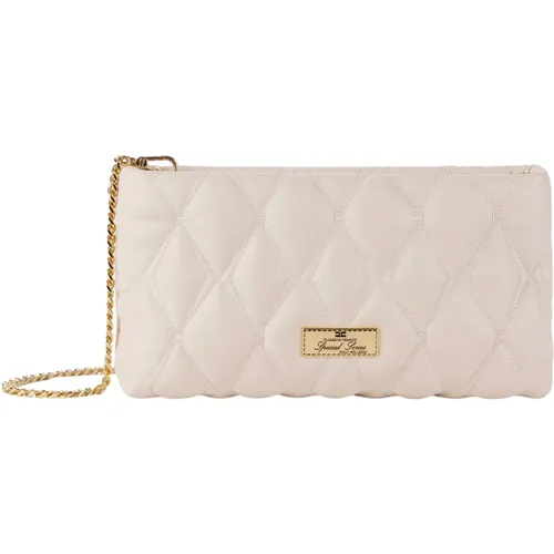 Geprägte Stoff-Clutch mit Goldenem Logo - Elisabetta Franchi - Modalova