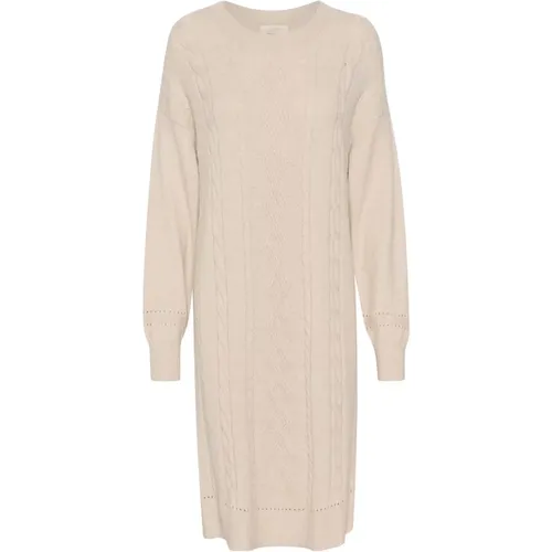 Knit Dress Oat Melange Puff Sleeves , female, Sizes: XL, 2XL - Cream - Modalova