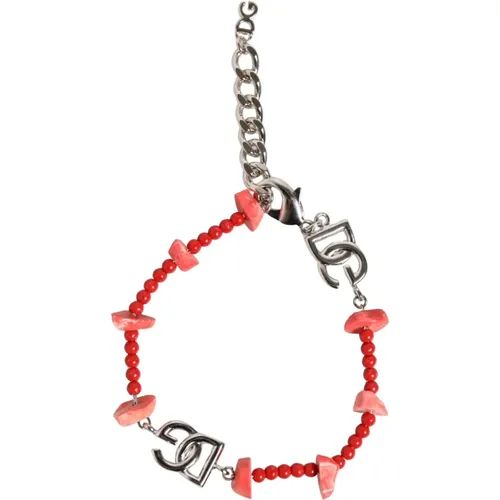 Bracelets, unisex, , Size: ONE SIZE Silver Tone Beaded Resin Chain Bracelet - Dolce & Gabbana - Modalova