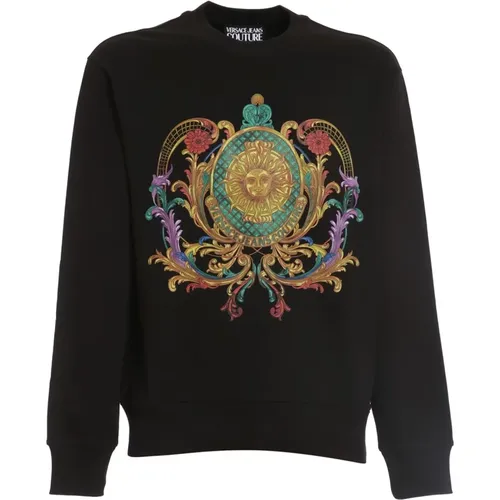 Sweatshirts, male, , Size: 2XL Flower Baroque Print Crew Neck Sweatshirt - Versace Jeans Couture - Modalova