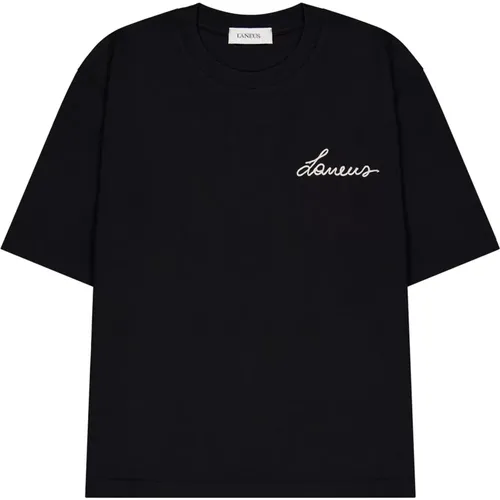 T-Shirts, unisex, , Size: XS Boxy Crew Neck T-Shirt with Logo Embroidery - Laneus - Modalova