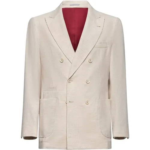 Blazers, male, , Size: L Corduroy Double-Breasted Blazer Jacket - BRUNELLO CUCINELLI - Modalova