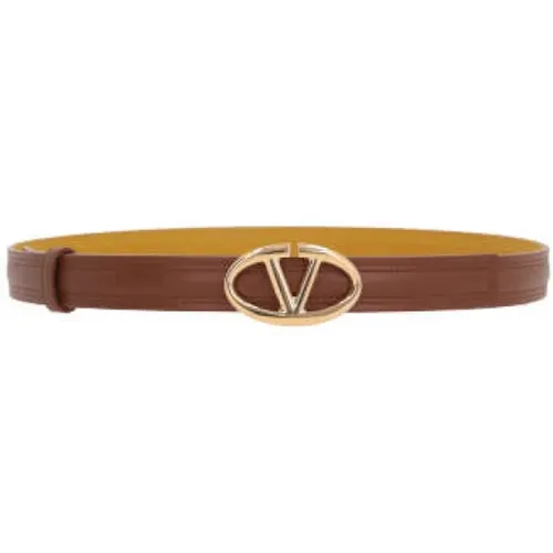 Brown Leather Belt with VLogo Buckle , female, Sizes: 75 CM, 80 CM, 70 CM - Valentino Garavani - Modalova