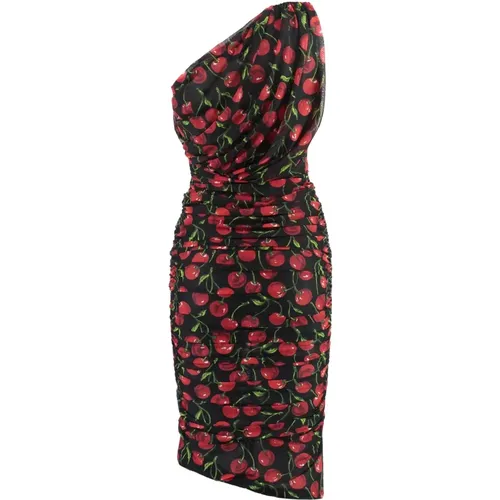 Cherry Print One-Shoulder Midi Dress , female, Sizes: XS - Dolce & Gabbana - Modalova