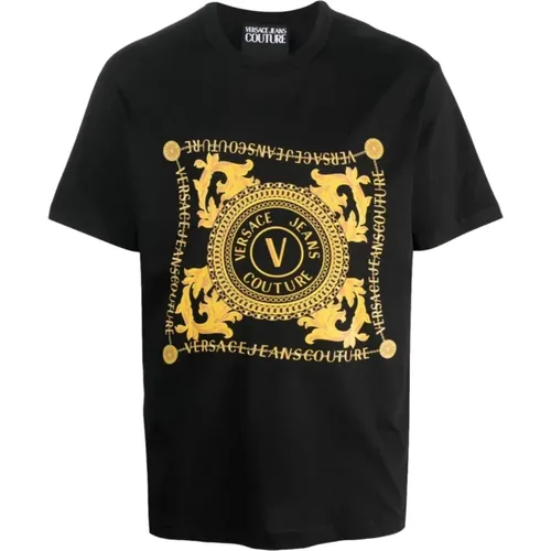 Logo-Print Bio-Baumwoll T-Shirt Schwarz - Versace Jeans Couture - Modalova