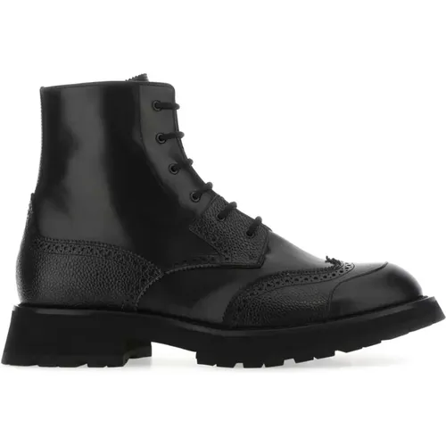 Schwarze Leder Punk Worker Stiefeletten , Herren, Größe: 44 EU - alexander mcqueen - Modalova